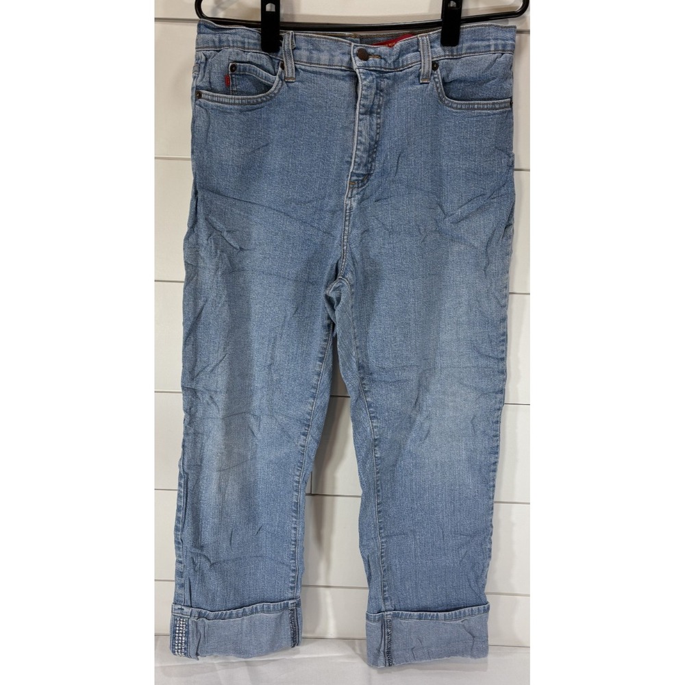 NYDJ Women's Jeans Tummy Tuck Size 14 High Rise Denim Pants Rhinestone Accents